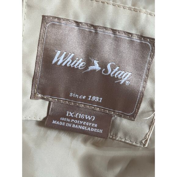 Women's White Stag Khaki Cream Spring Hooded Pockets Raincoat Jacket Size 1X/16W - Picture 3 of 4
